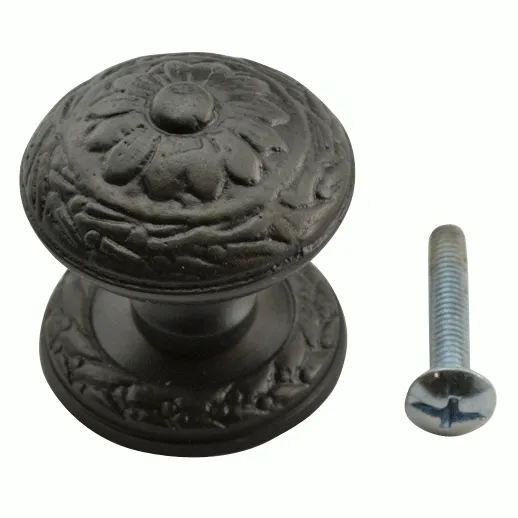 1 1/4 Inch Ornate Round Solid Brass Knob (Oil Rubbed Bronze Finish)