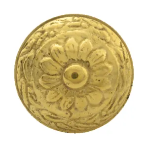 1 1/4 Inch Ornate Round Solid Brass Knob (Polished Brass Finish)