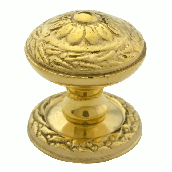 1 1/4 Inch Ornate Round Solid Brass Knob (Polished Brass Finish)