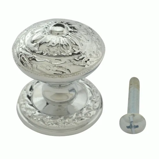 1 1/4 Inch Ornate Round Solid Brass Knob (Polished Chrome Finish)