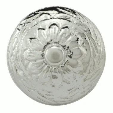 1 1/4 Inch Ornate Round Solid Brass Knob (Polished Chrome Finish)