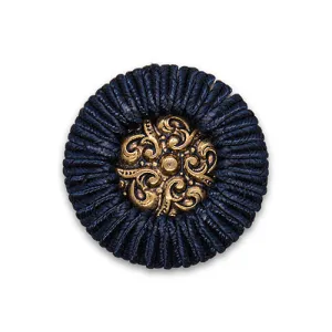1 1/4" Navy & Antique Gold Passementerie Button (Made in USA)