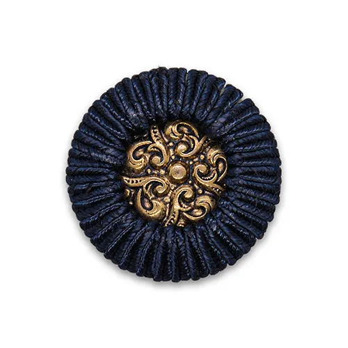 1 1/4" Navy & Antique Gold Passementerie Button (Made in USA)