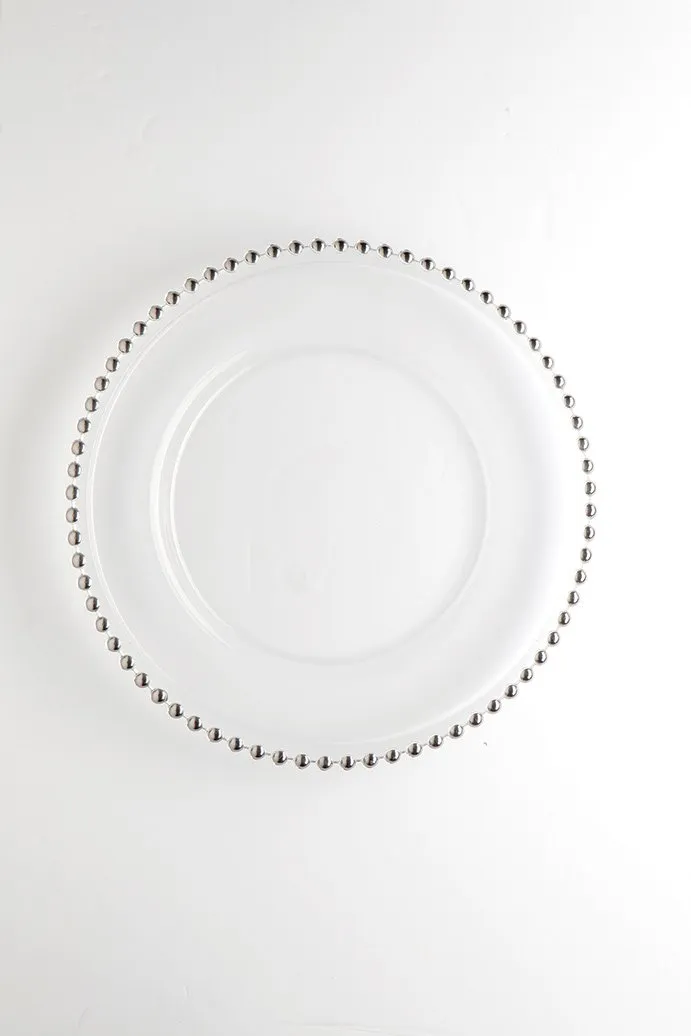 12.5" Clear Glass w/bead Charger Plate (Silver Bead)