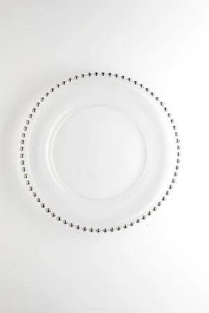 12.5" Clear Glass w/bead Charger Plate (Silver Bead)