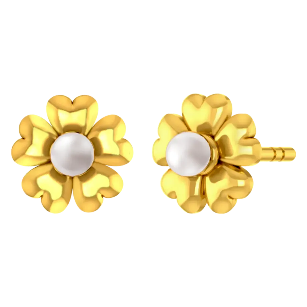 14k Gold Earring With A Floral Design And A Pearl Centre