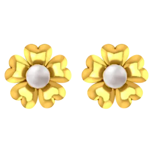 14k Gold Earring With A Floral Design And A Pearl Centre