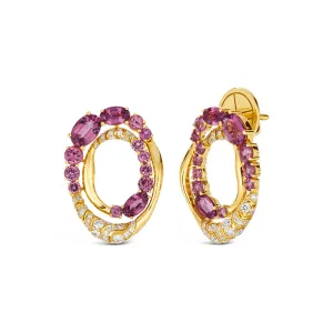 18k Dunas Yellow Gold Earring With 0.51 Cts Vs-Gh Diamonds  And Garnet