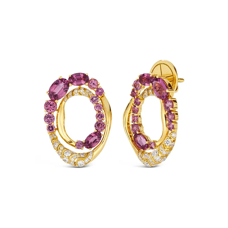 18k Dunas Yellow Gold Earring With 0.51 Cts Vs-Gh Diamonds  And Garnet