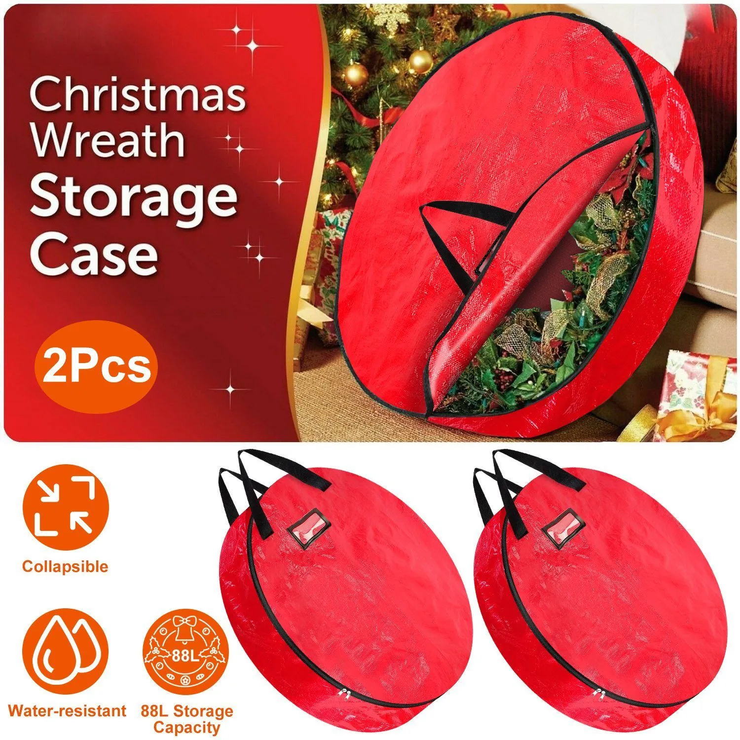 2-Pack: 30" Christmas Wreath Storage Bag 88L