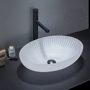 510x350x150mm Oval Above Counter Art Wash Basin Tempered Glass White