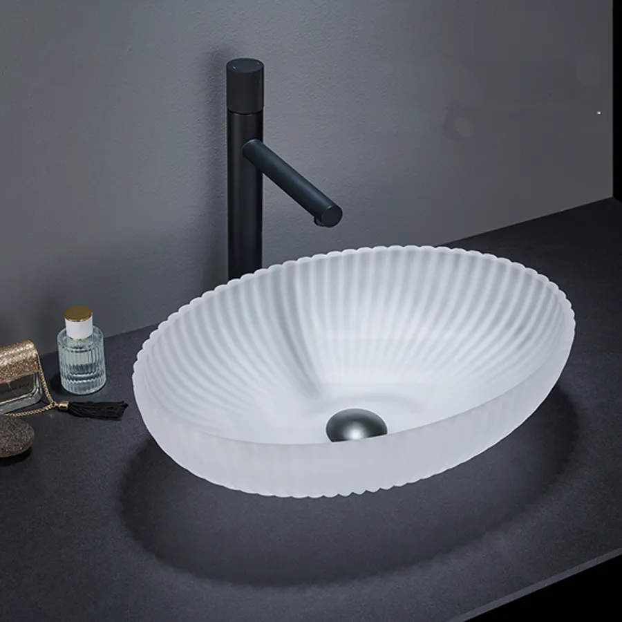 510x350x150mm Oval Above Counter Art Wash Basin Tempered Glass White