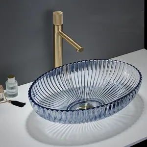 510x350x150mm Oval Above Counter Art Wash Basin Tempered Glass