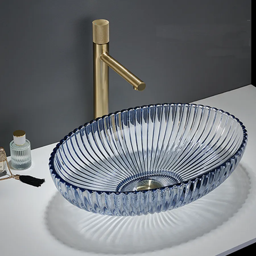510x350x150mm Oval Above Counter Art Wash Basin Tempered Glass