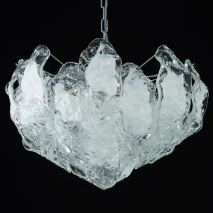 60 Cm Clear & White Murano Glass Ice Chandelier