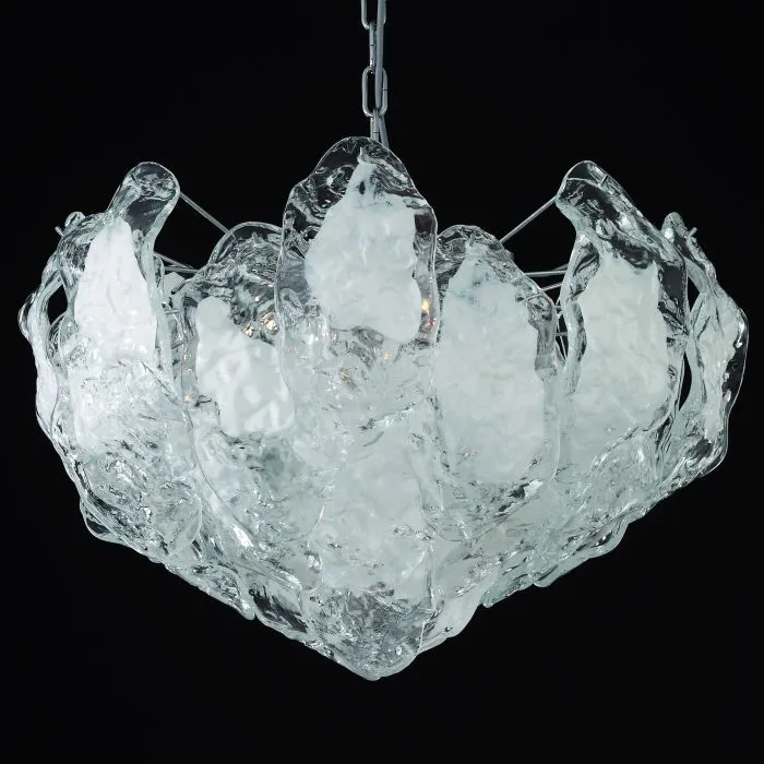 60 Cm Clear & White Murano Glass Ice Chandelier