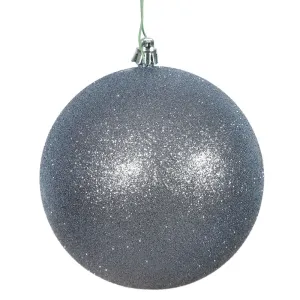 6PK - 4" Pewter Glitter Shatterproof Christmas Ball Ornament