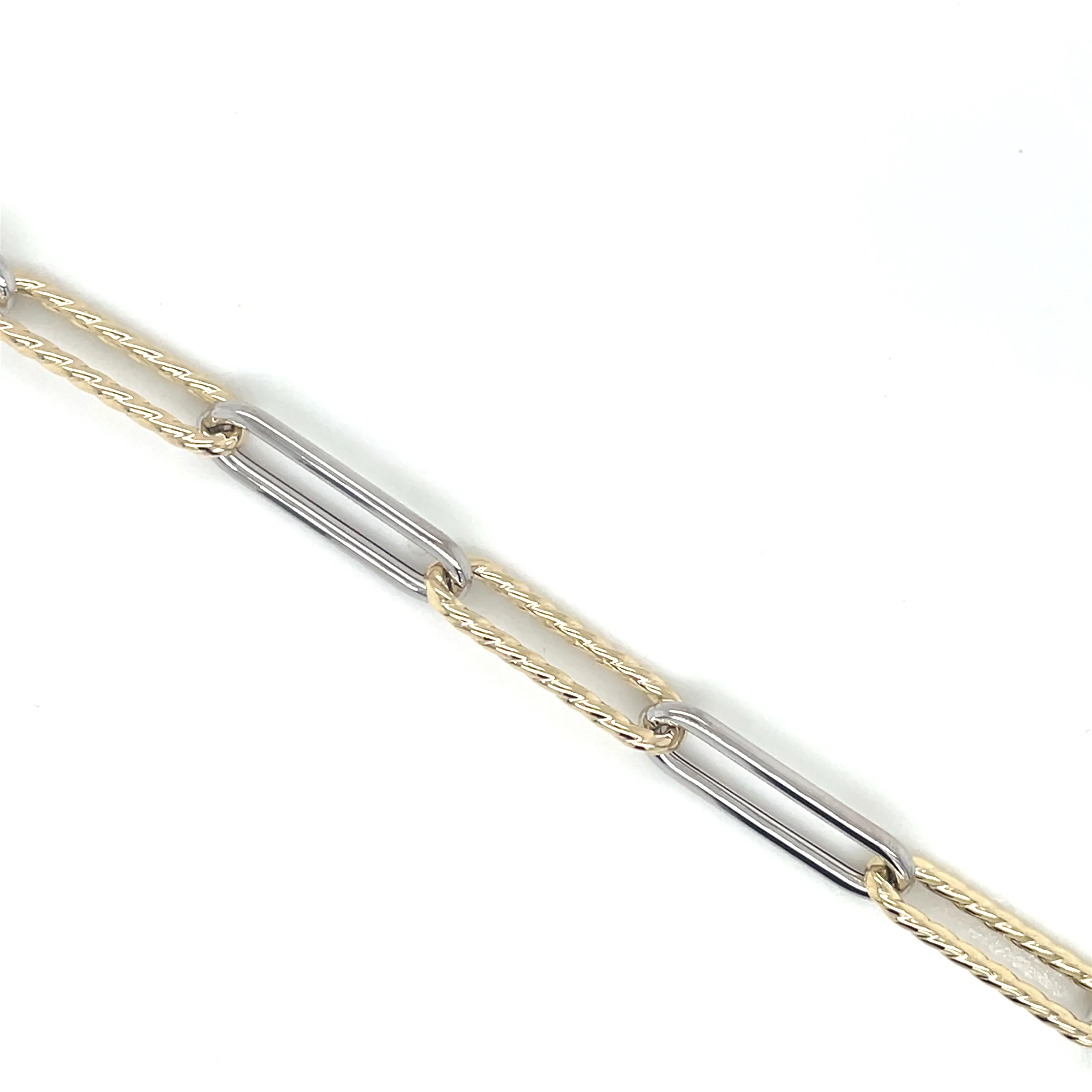 9ct Gold Two Tone Twisted And Polished Oval Link Bracelet