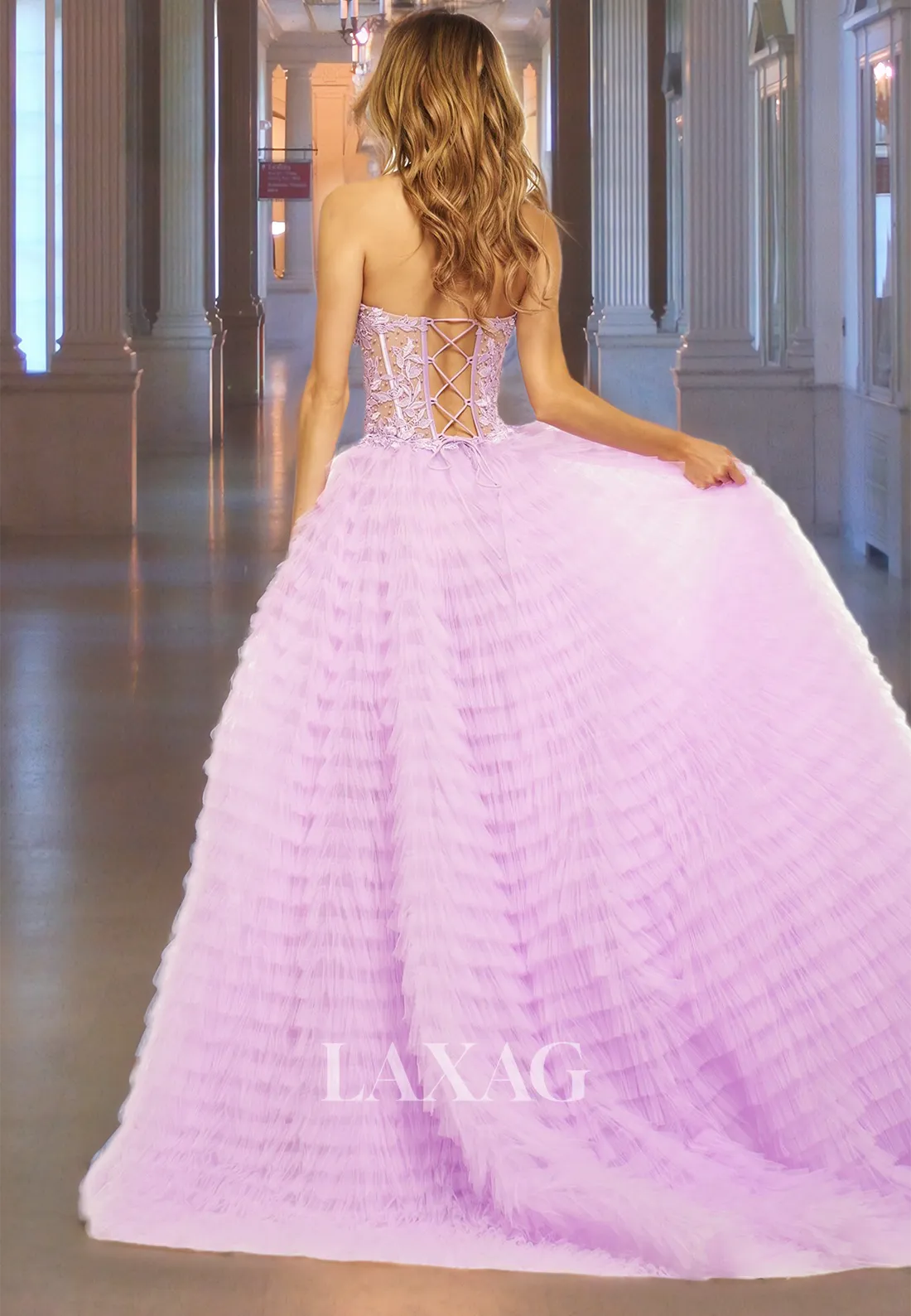 A-Line Off-Shoulder Sweetheart Pleated Prom Dress Lace Applique Beaded Cutout Tiered Party Dress