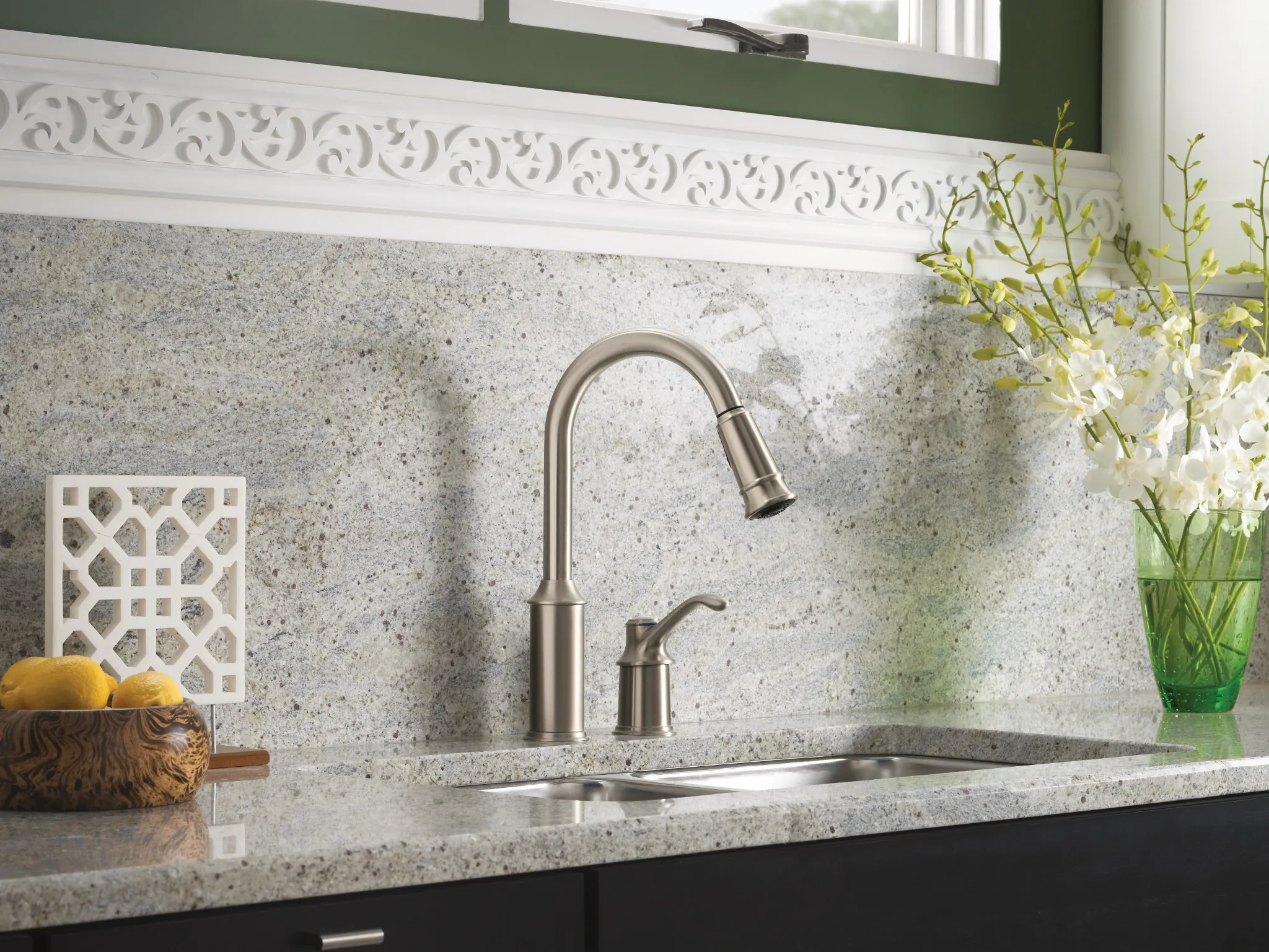 Aberdeen Chrome One-Handle High Arc Pulldown Kitchen Faucet