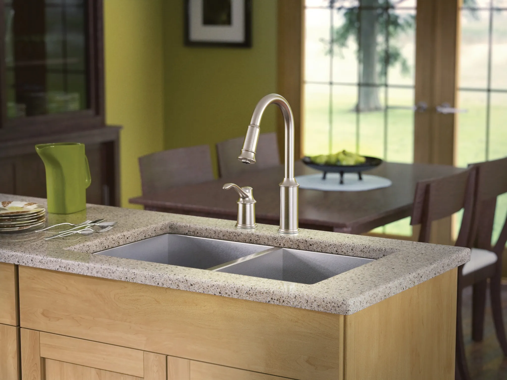 Aberdeen Chrome One-Handle High Arc Pulldown Kitchen Faucet