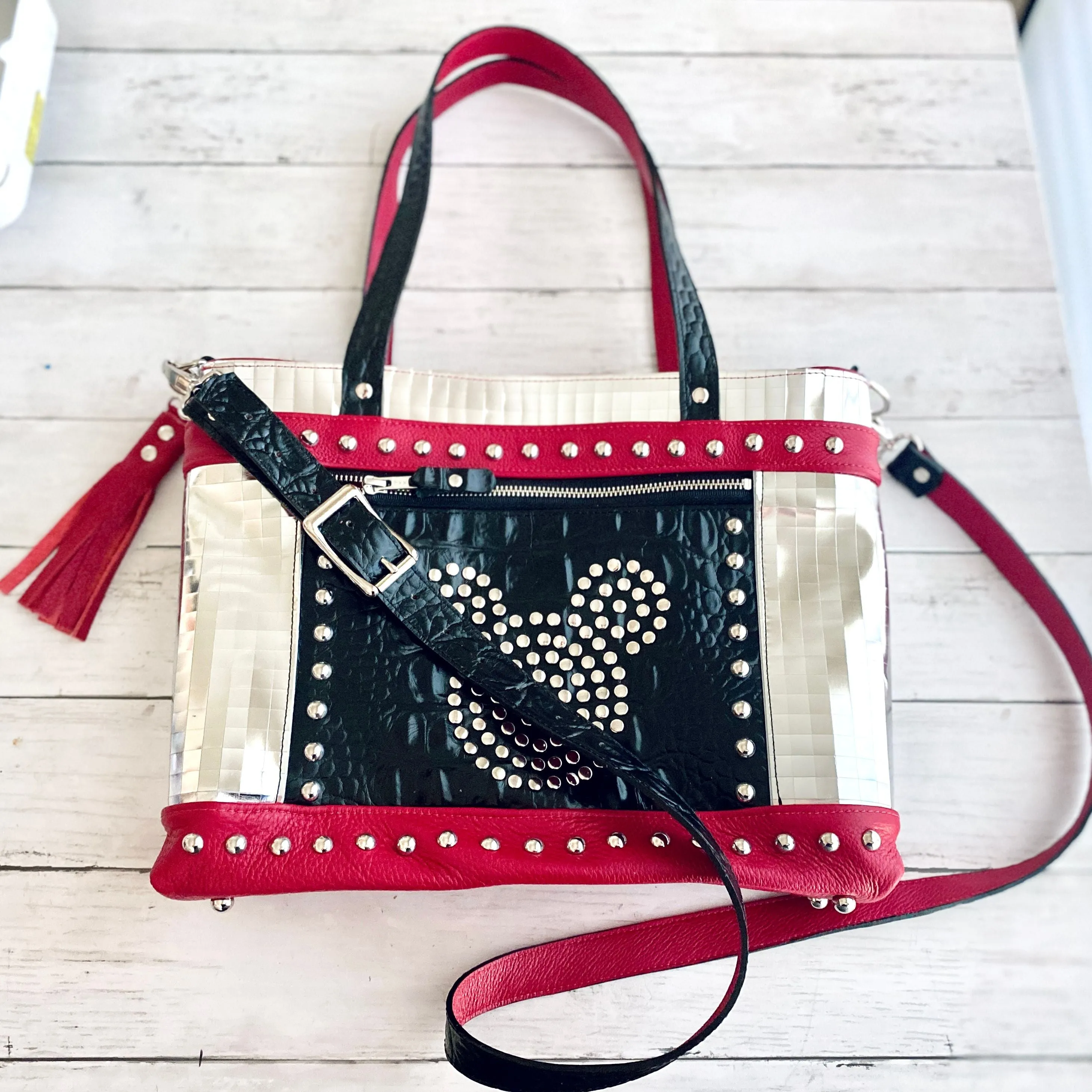 Archive Mini in Black Croc, Mirror Ball, Chili Pepper, Studs