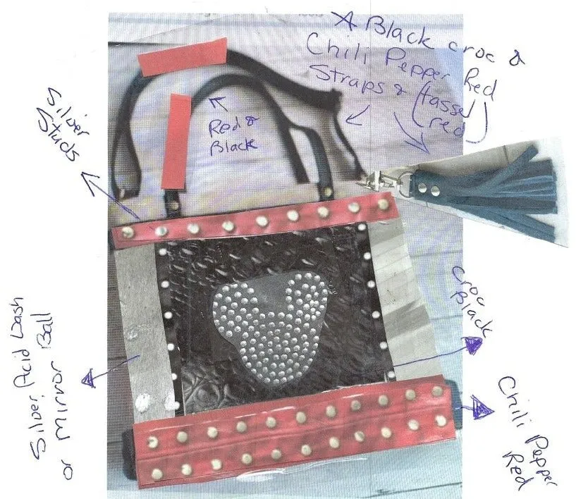 Archive Mini in Black Croc, Mirror Ball, Chili Pepper, Studs