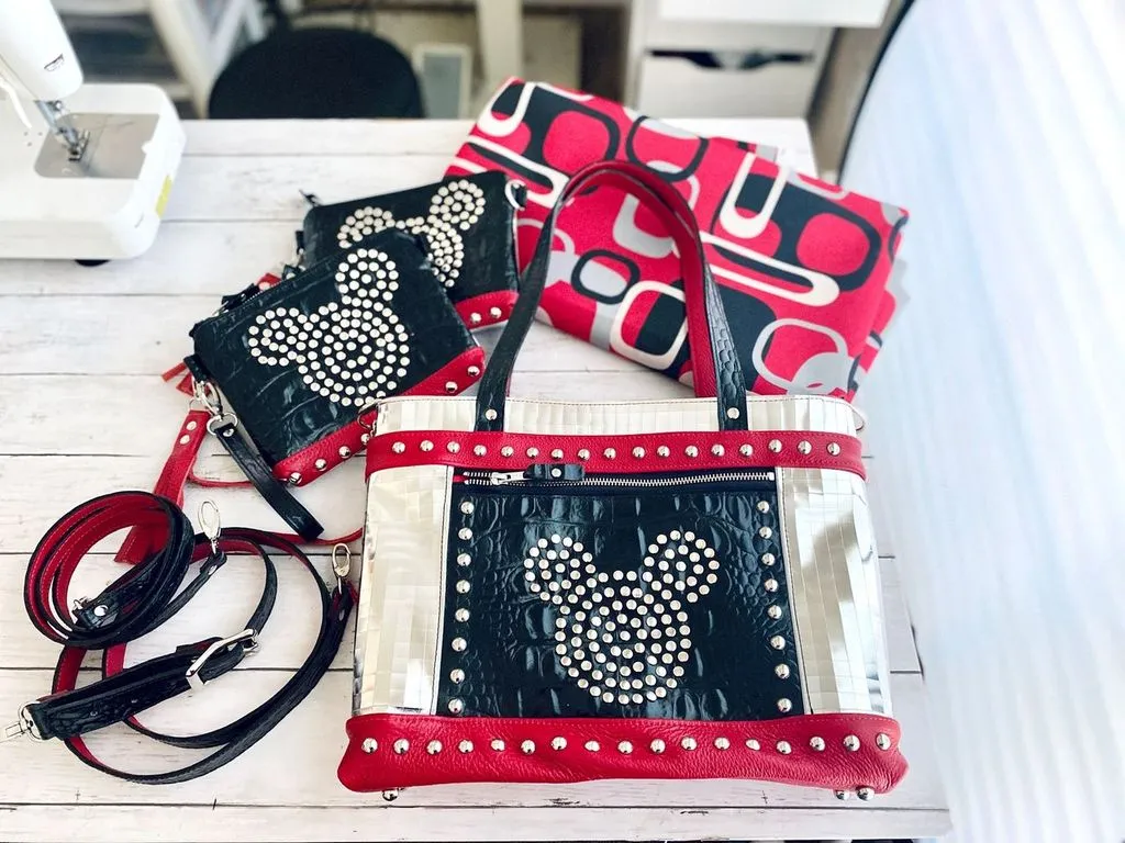 Archive Mini in Black Croc, Mirror Ball, Chili Pepper, Studs