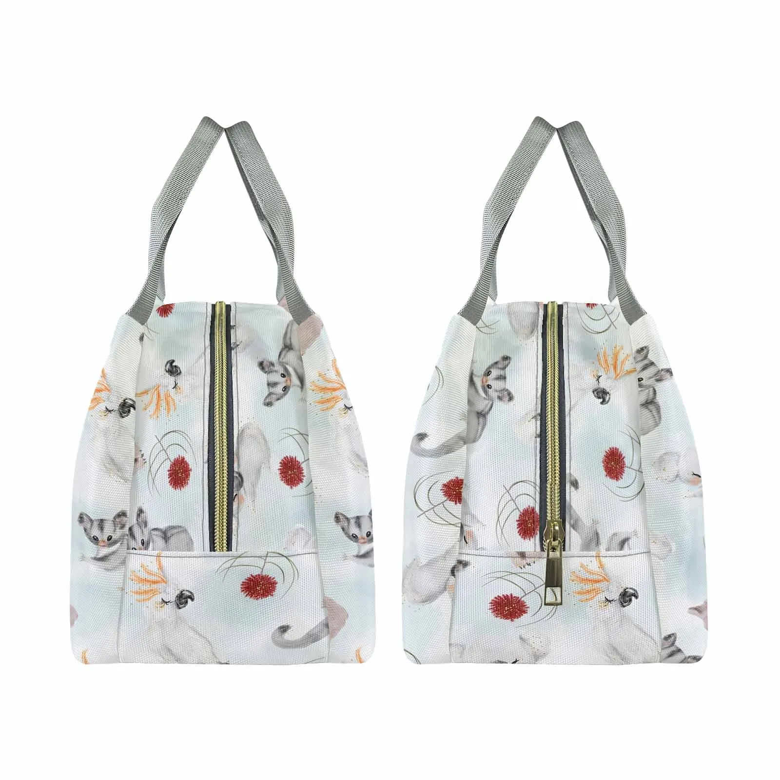 Australian Animals Koala, Sugar Glider, Wombat  Portable Lunch Bag-Grey Handle
