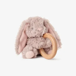Baby Plush Teether | Plush Bunny Wooden Ring Rattle | Elegant Baby