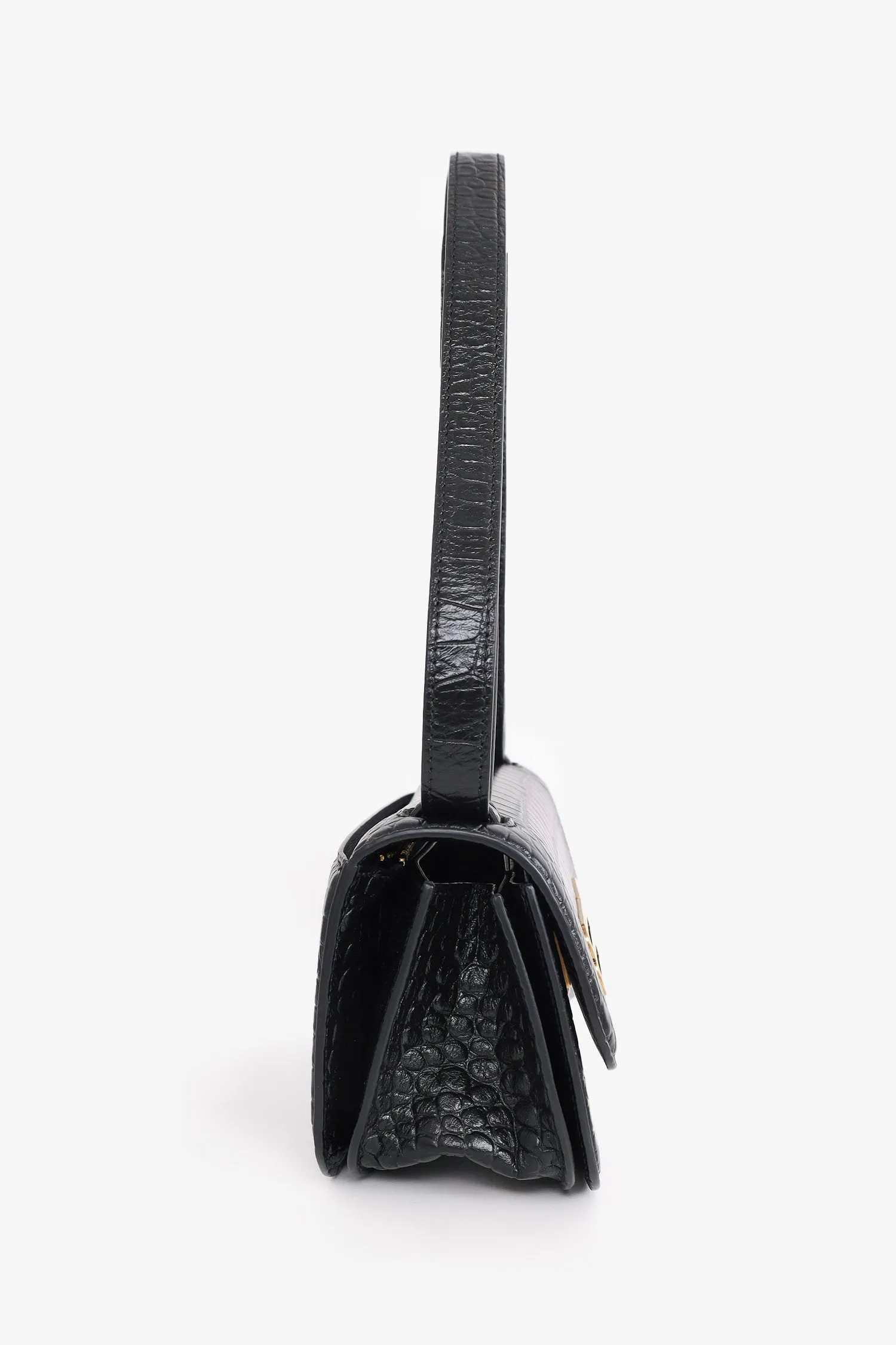 Balenciaga Black Calfskin Crocodile Embossed Medium Gossip Bag