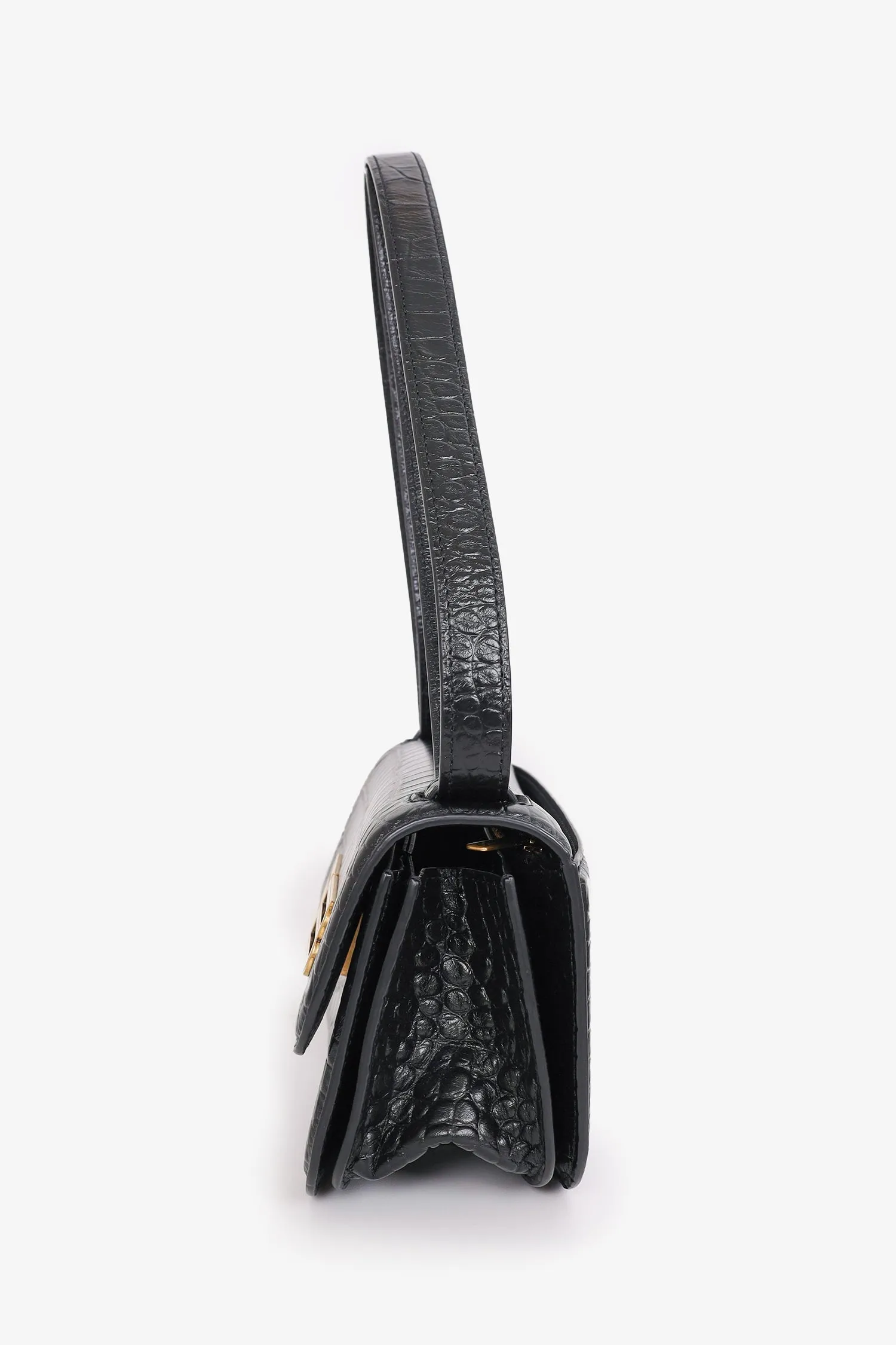 Balenciaga Black Calfskin Crocodile Embossed Medium Gossip Bag