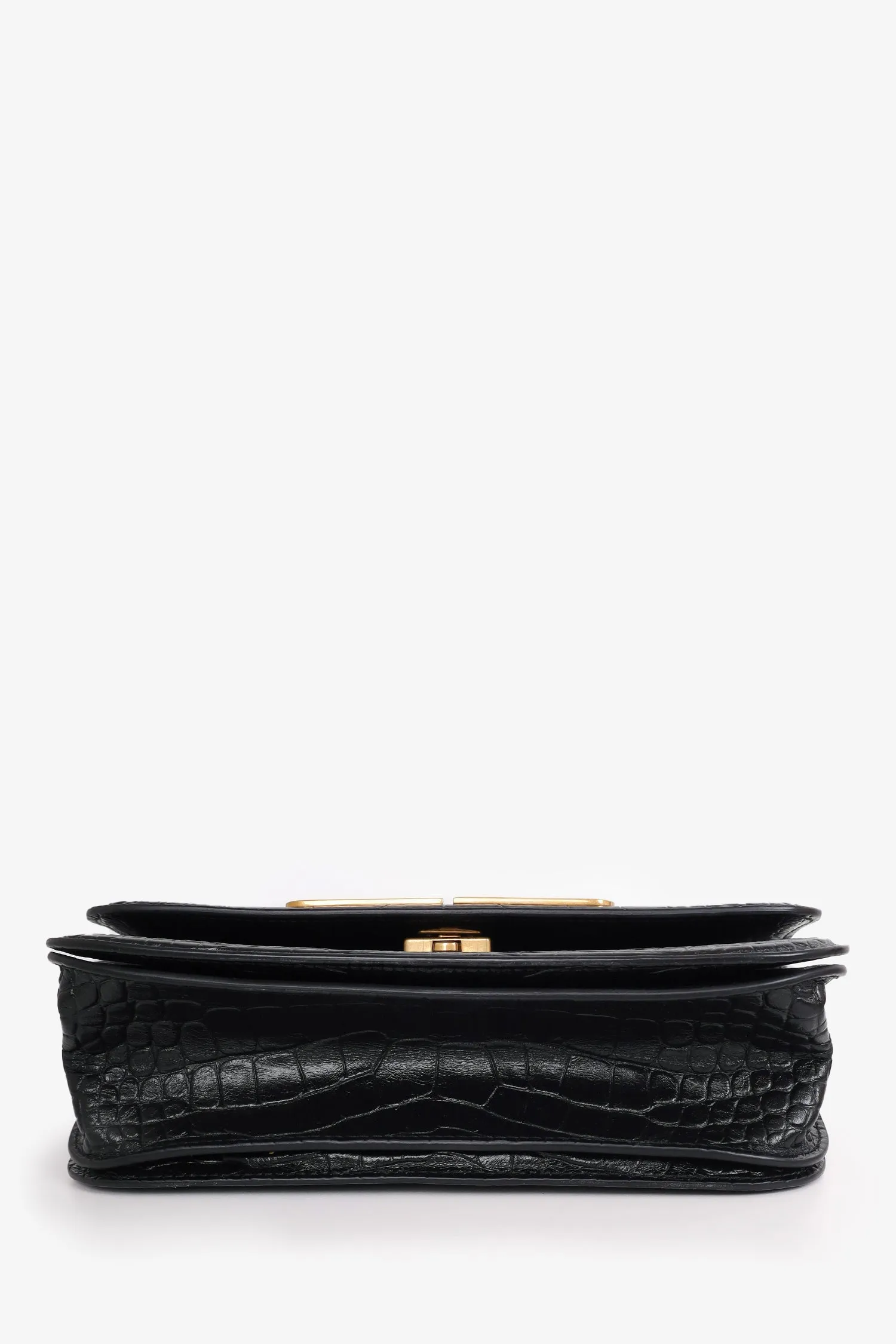 Balenciaga Black Calfskin Crocodile Embossed Medium Gossip Bag