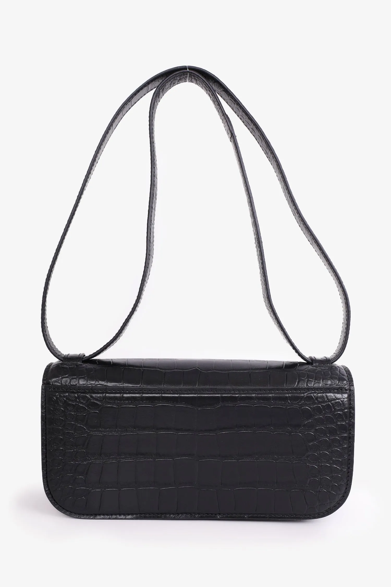 Balenciaga Black Calfskin Crocodile Embossed Medium Gossip Bag