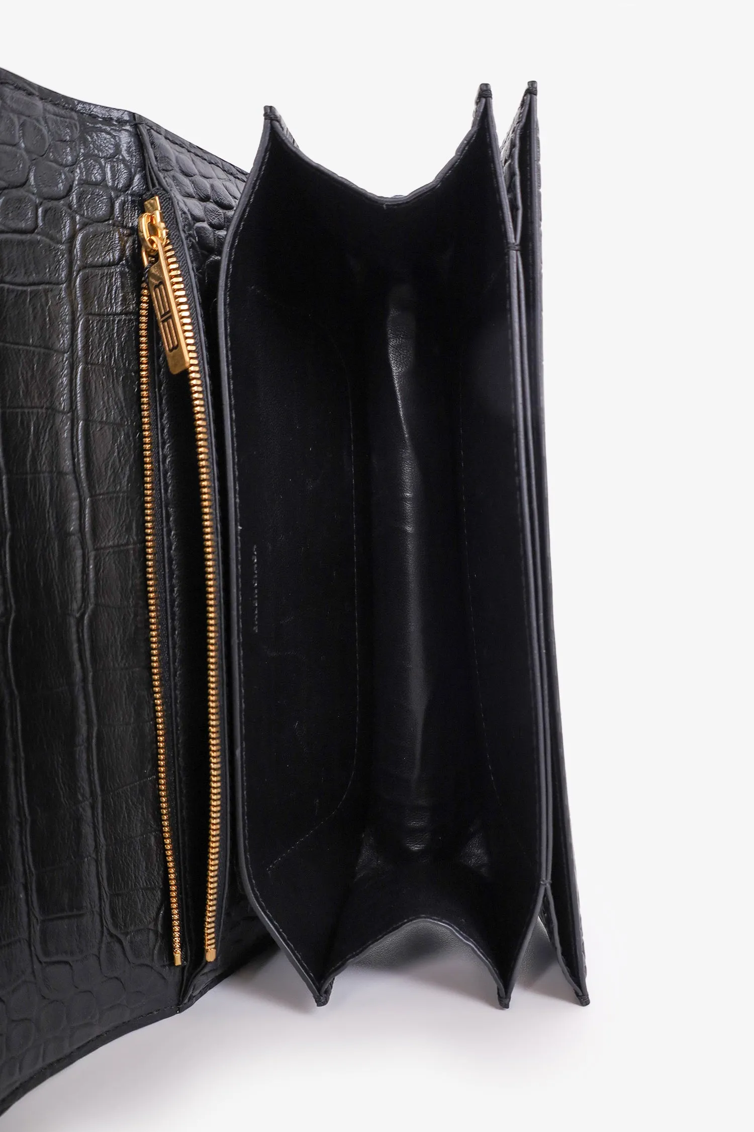 Balenciaga Black Calfskin Crocodile Embossed Medium Gossip Bag