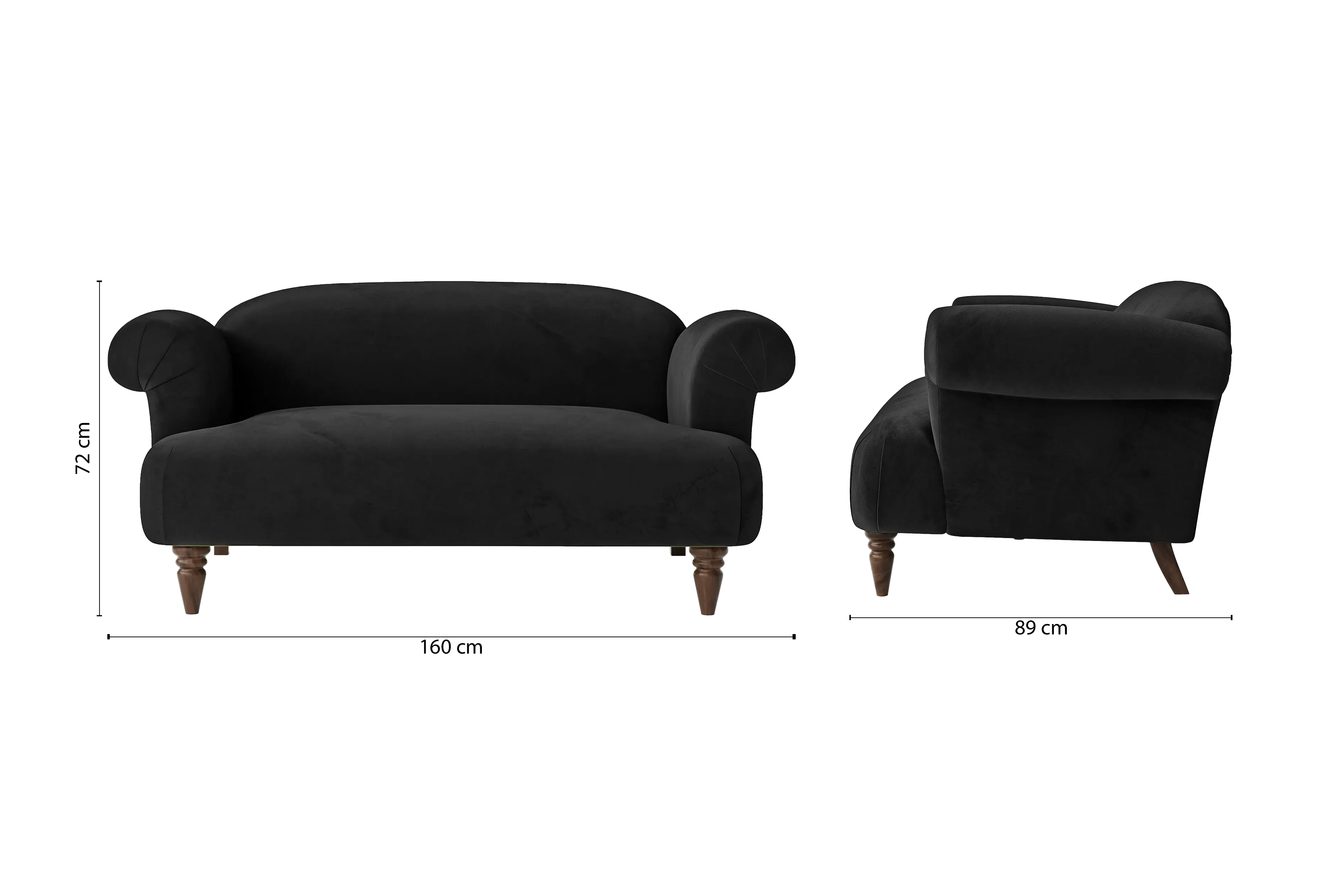 Barberton 2 Seater Sofa Black Velvet
