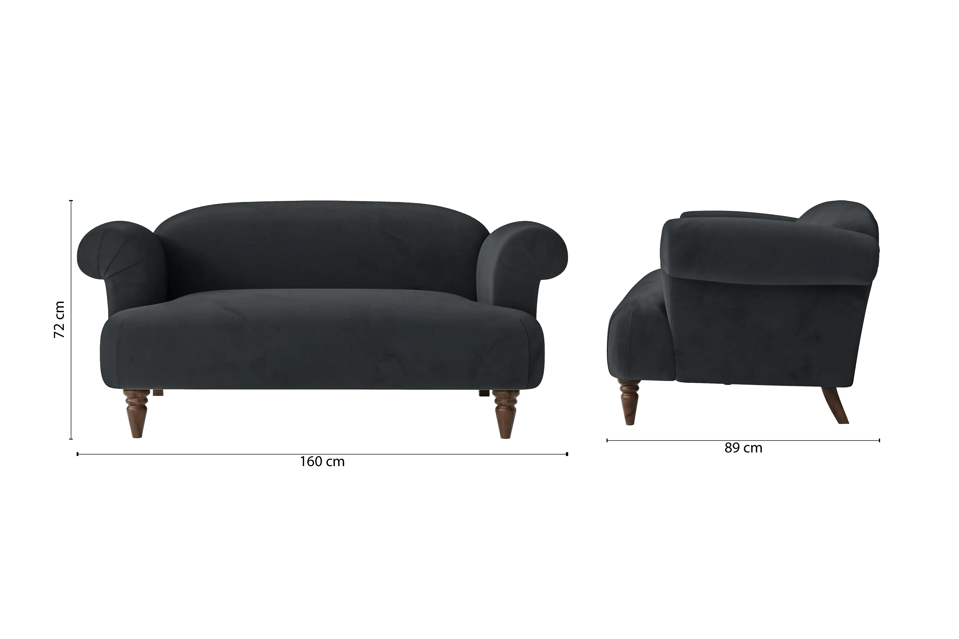 Barberton 2 Seater Sofa Dark Grey Velvet