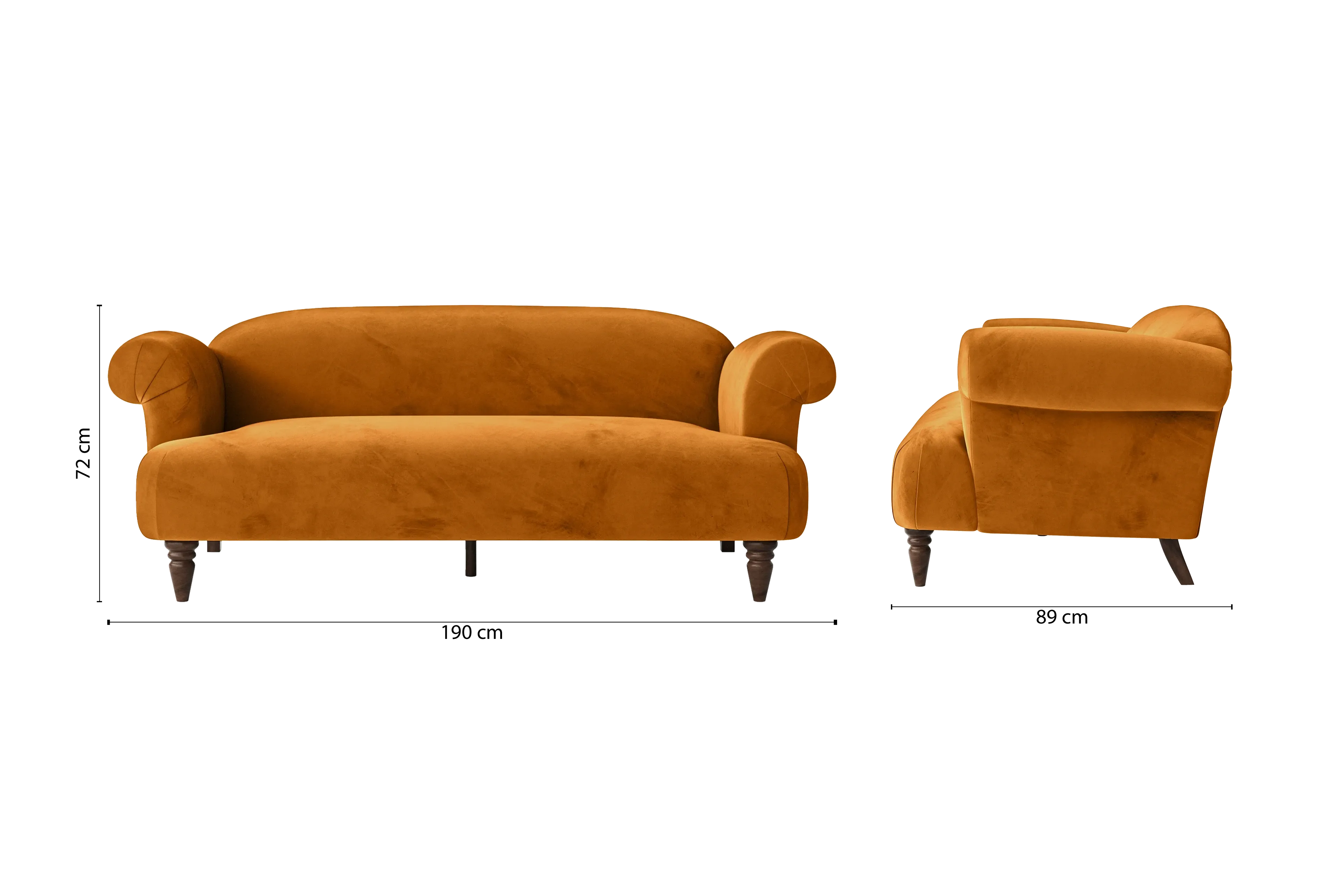Barberton 3 Seater Sofa Gold Velvet