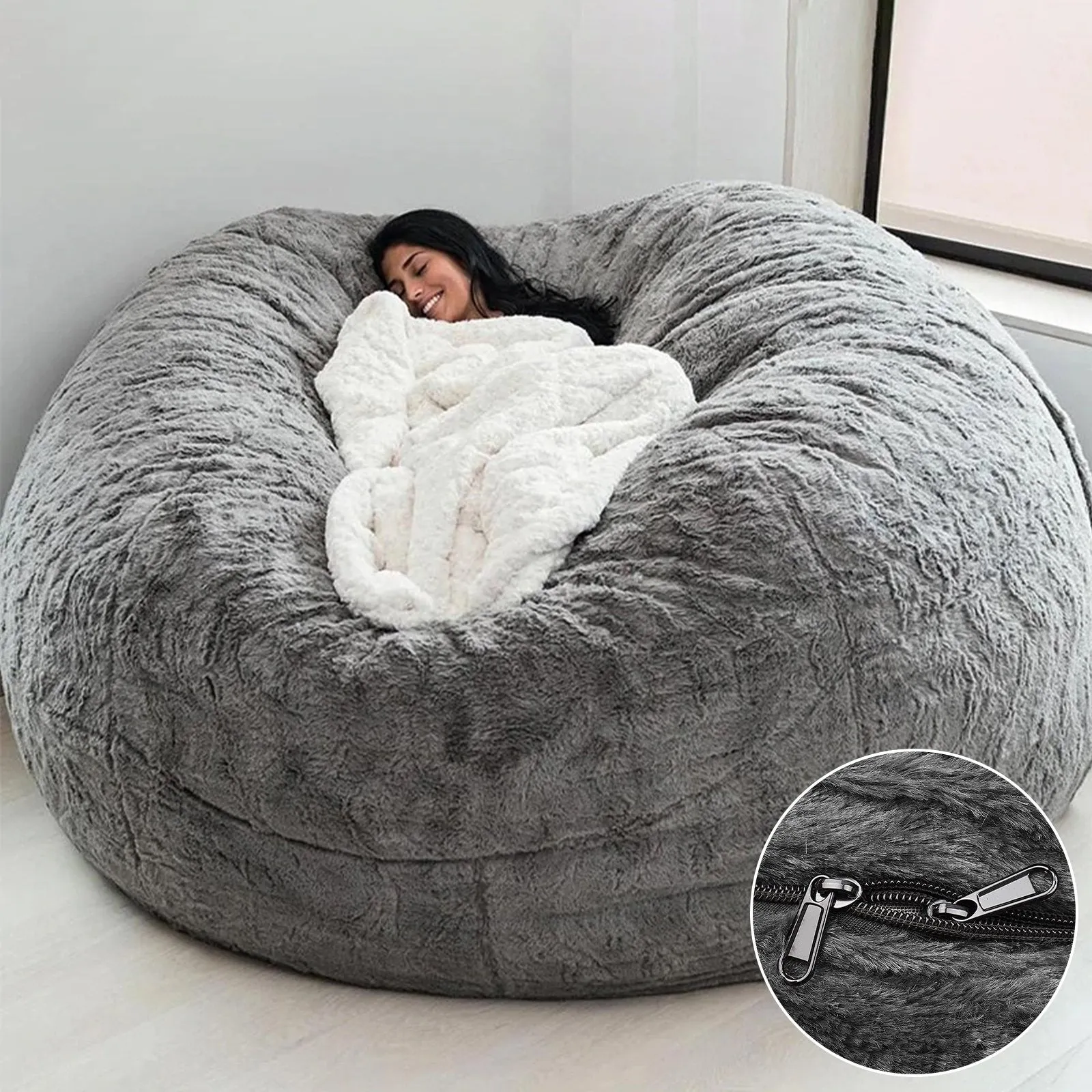 Bean Bag Chair Cover Gray Storage Beanbag Case