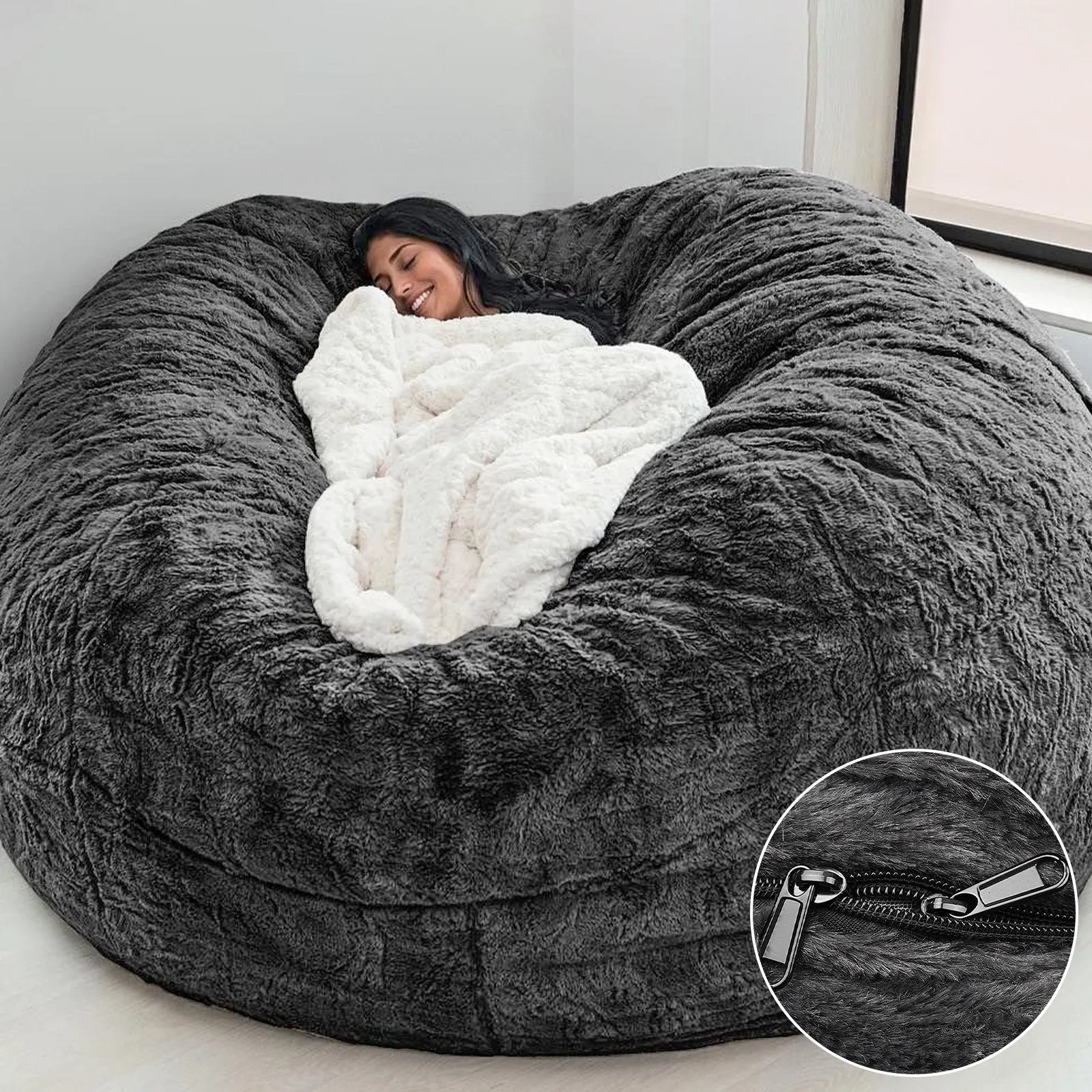 Bean Bag Chair Cover Gray Storage Beanbag Case