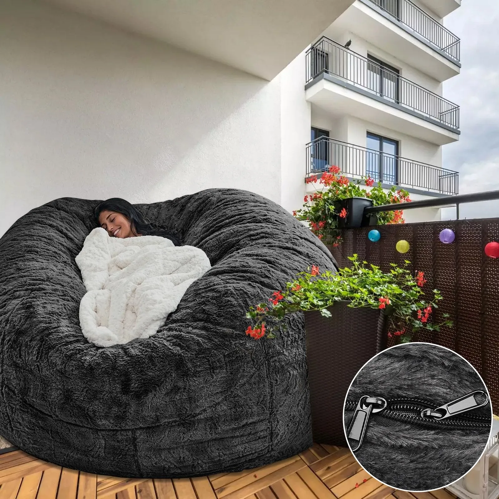 Bean Bag Chair Cover Gray Storage Beanbag Case