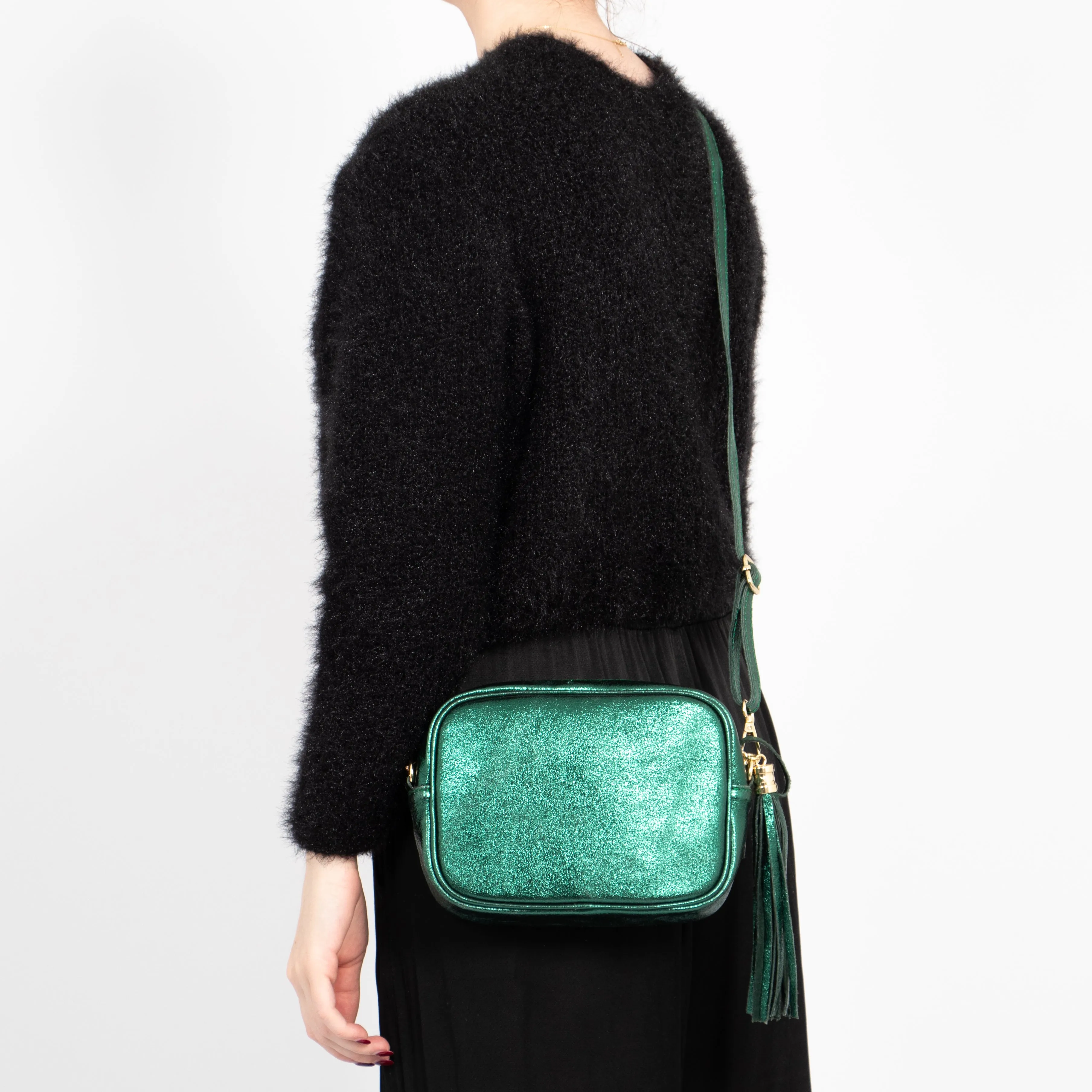 Beau - Italian Leather Crossbody Bag - Teal, Metallic