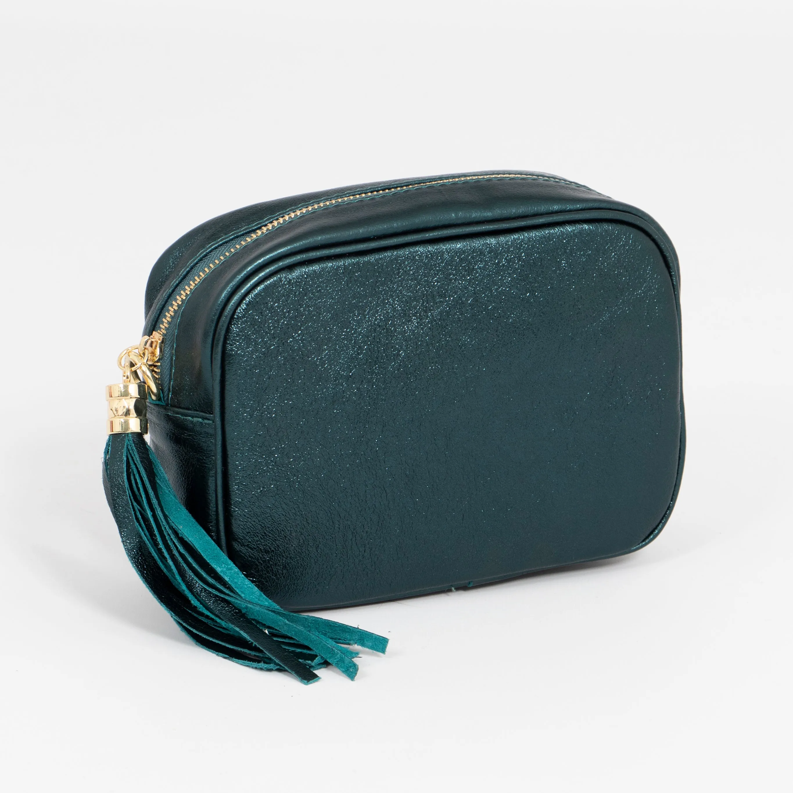 Beau - Italian Leather Crossbody Bag - Teal, Metallic