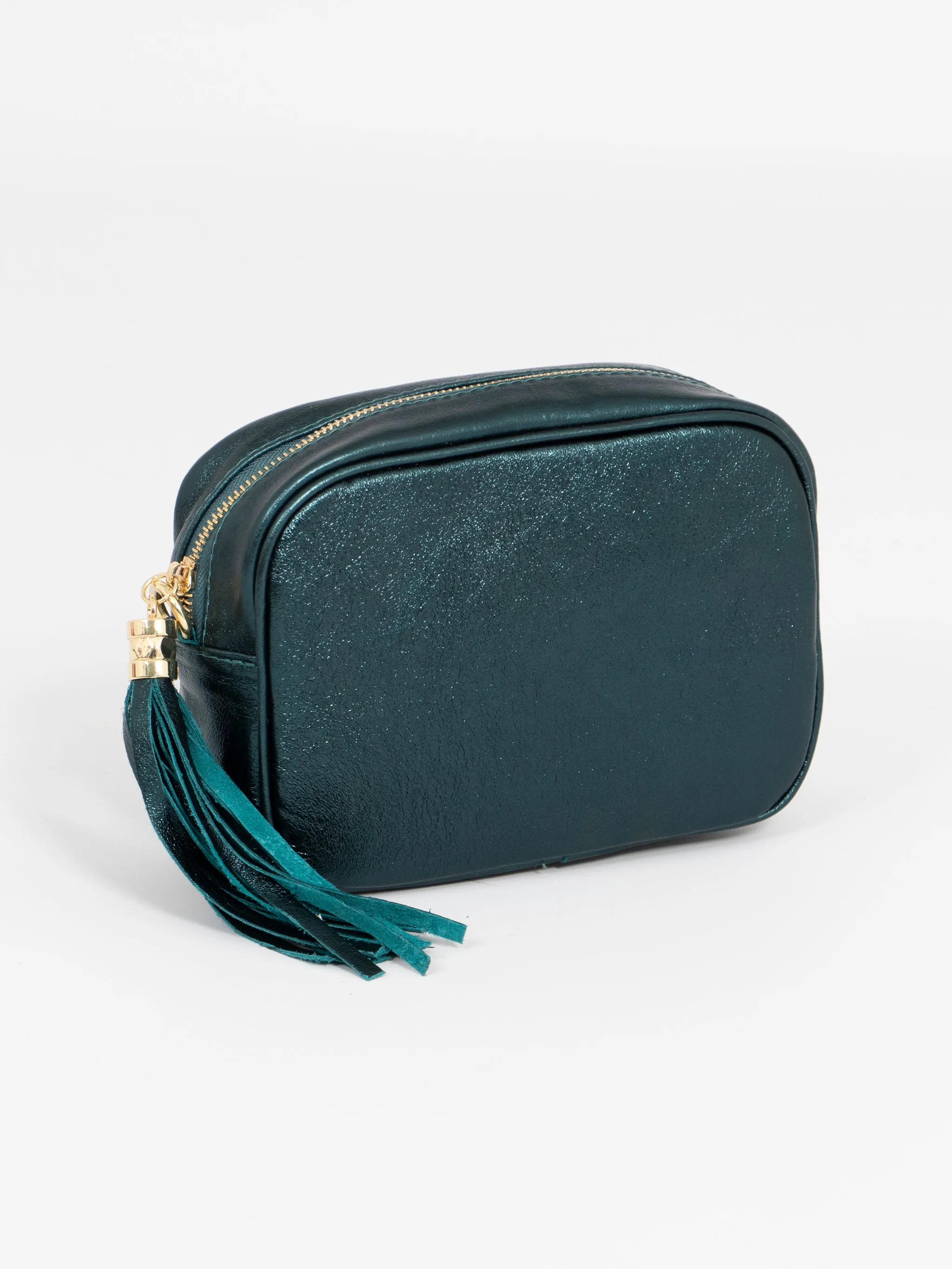 Beau - Italian Leather Crossbody Bag - Teal, Metallic