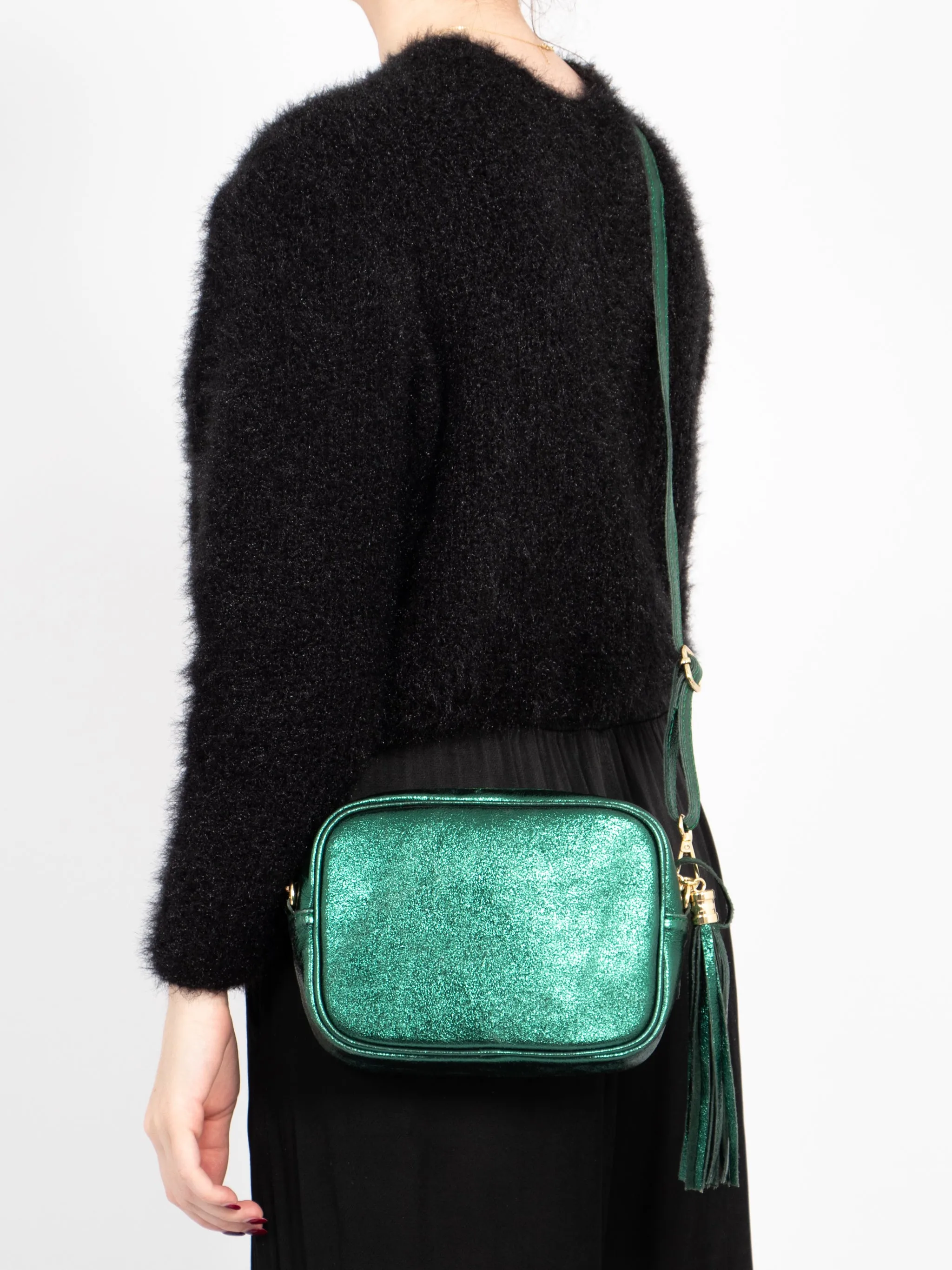 Beau - Italian Leather Crossbody Bag - Teal, Metallic