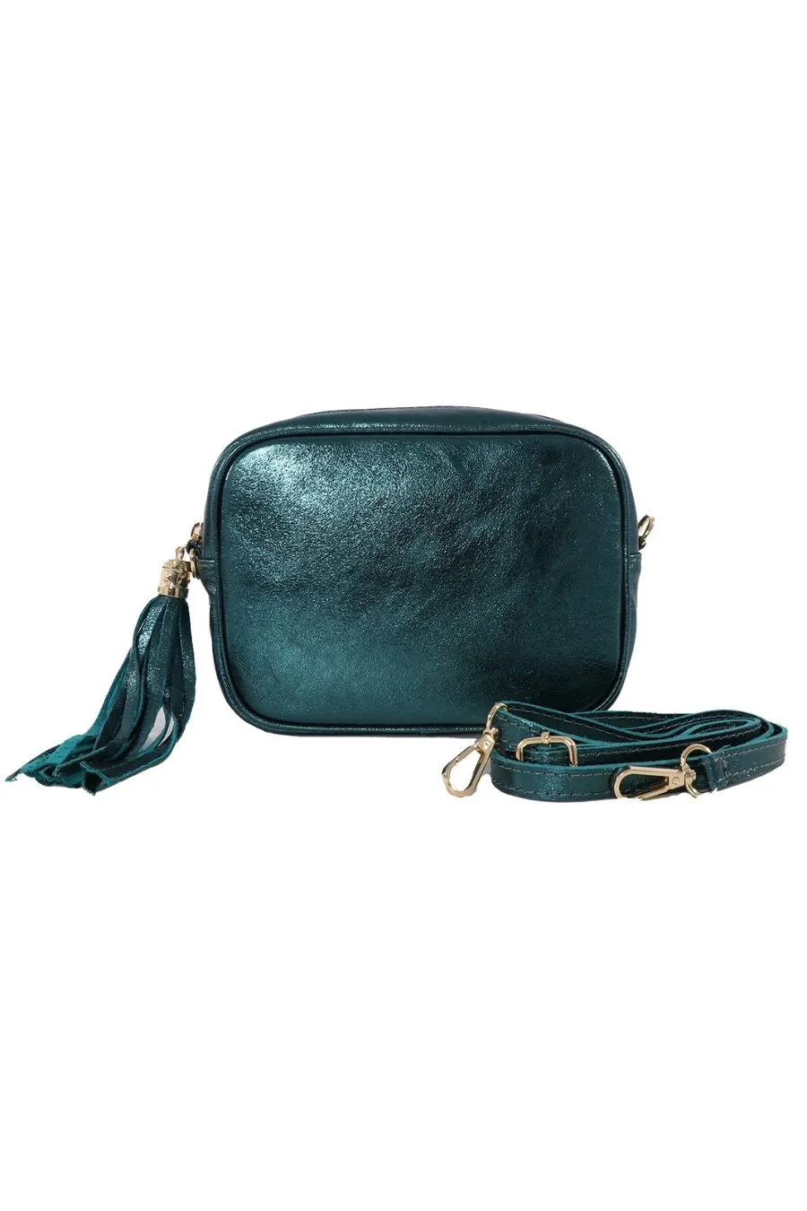 Beau - Italian Leather Crossbody Bag - Teal, Metallic