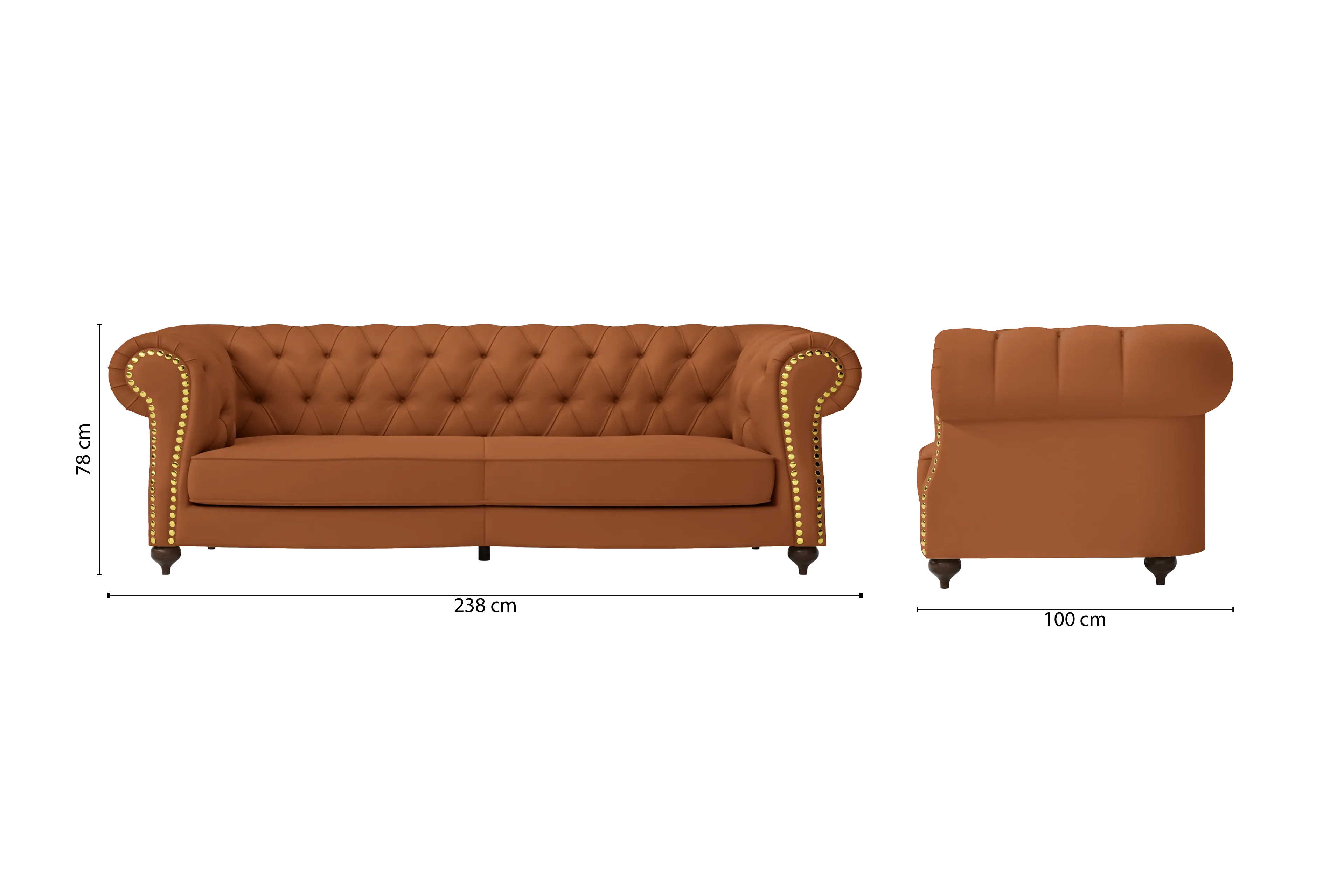 Bitonto 3 Seater Sofa Tan Brown Leather