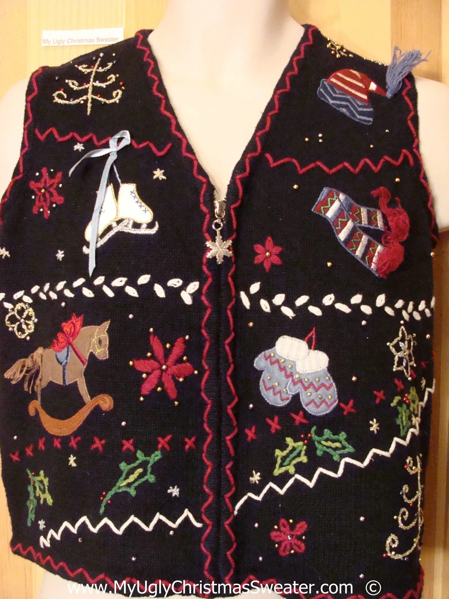 Black Crafty Festive Christmas Sweater Vest Skates
