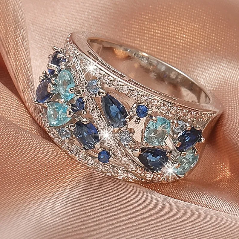 Boho Ladies Elegant Zircon Finger Ring For Women Birthday Party Wedding Gift