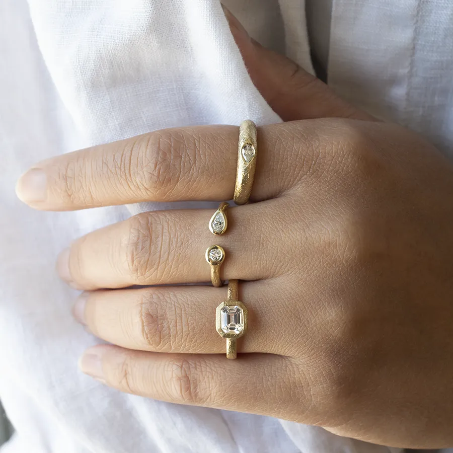 'Boulder' Emerald Cut White Topaz Ring